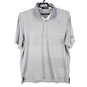 Mens Ralph Lauren RLX Polo Shirt Gray & White Striped Short Sleeve Size XXL
